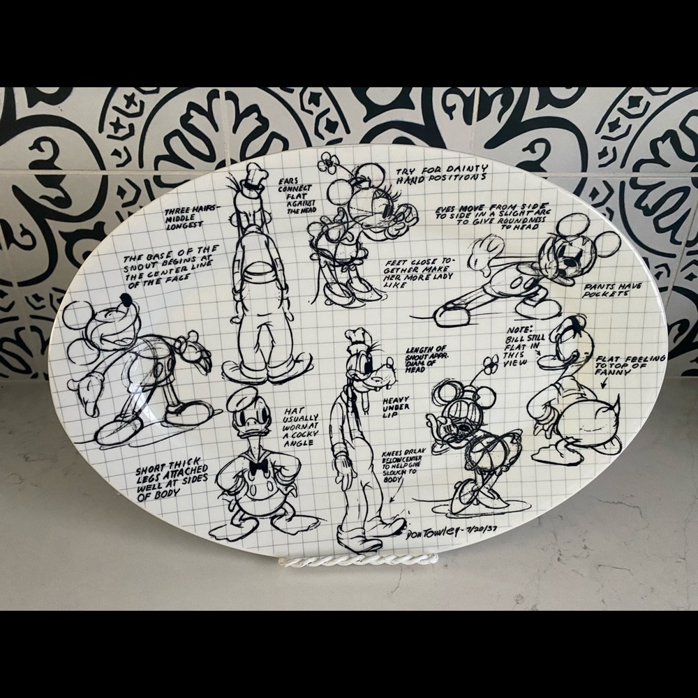 Disney Sketchbook 14" inch Oval Platter Mickey Minnie Mouse, Goofy, Donald Duck